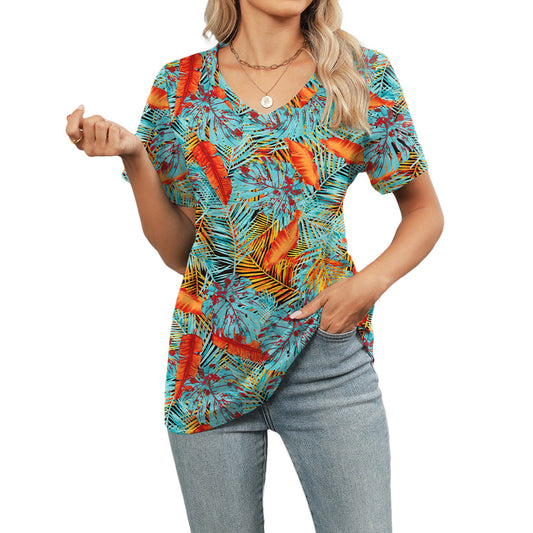 🔥Top1 Best Seller T-shirts 2025🔥Women V-neck 3D Floral Print Loose Casual T-shirts