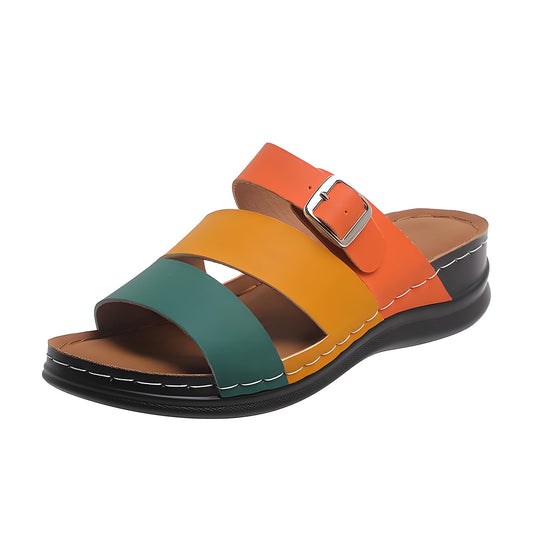 🧚Women's Open Toe Colorblock Wedge Slide Sandals