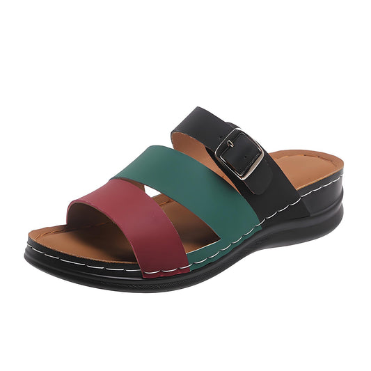 🧚Women's Open Toe Colorblock Wedge Slide Sandals