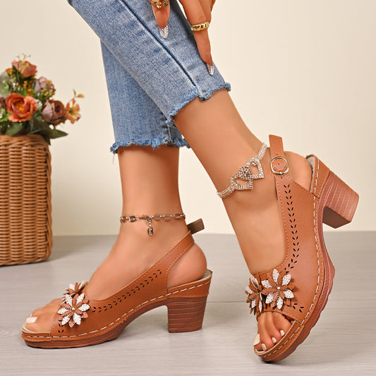 💐Women's Fashion Flower High Heel Casual Sandals