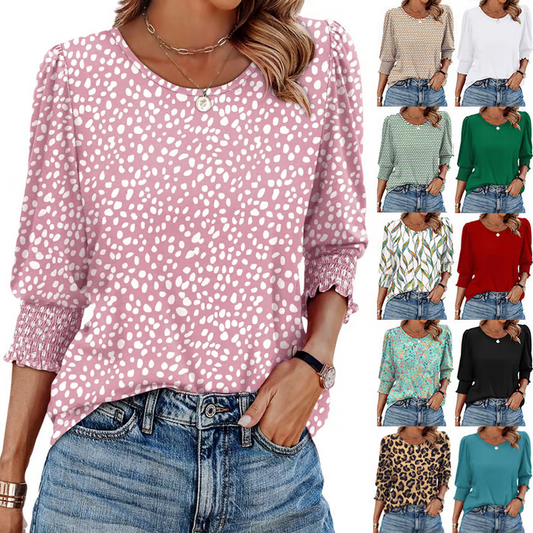 ☀️Summer Hot Sale 50% OFF🌼🎨Women Dressy 3/4 Length Sleeve Casual Tops with Smocked Cuffs