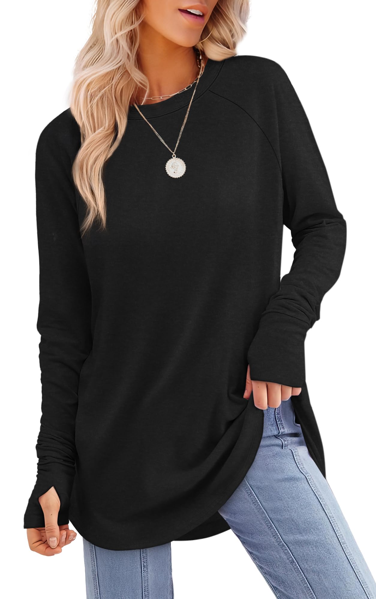 🔥Last Day 69% OFF🔥Womens Long Sleeve Thumb Hole Shirts Tunic Tops to Wear with Leggings