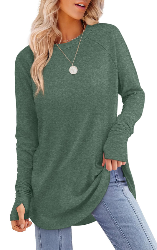 🔥Last Day 69% OFF🔥Womens Long Sleeve Thumb Hole Shirts Tunic Tops to Wear with Leggings