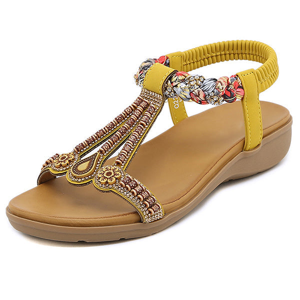 LAST DAY 70% OFF-Womens Rhinestone Beads Bohemian Breathable Wedge Sandals