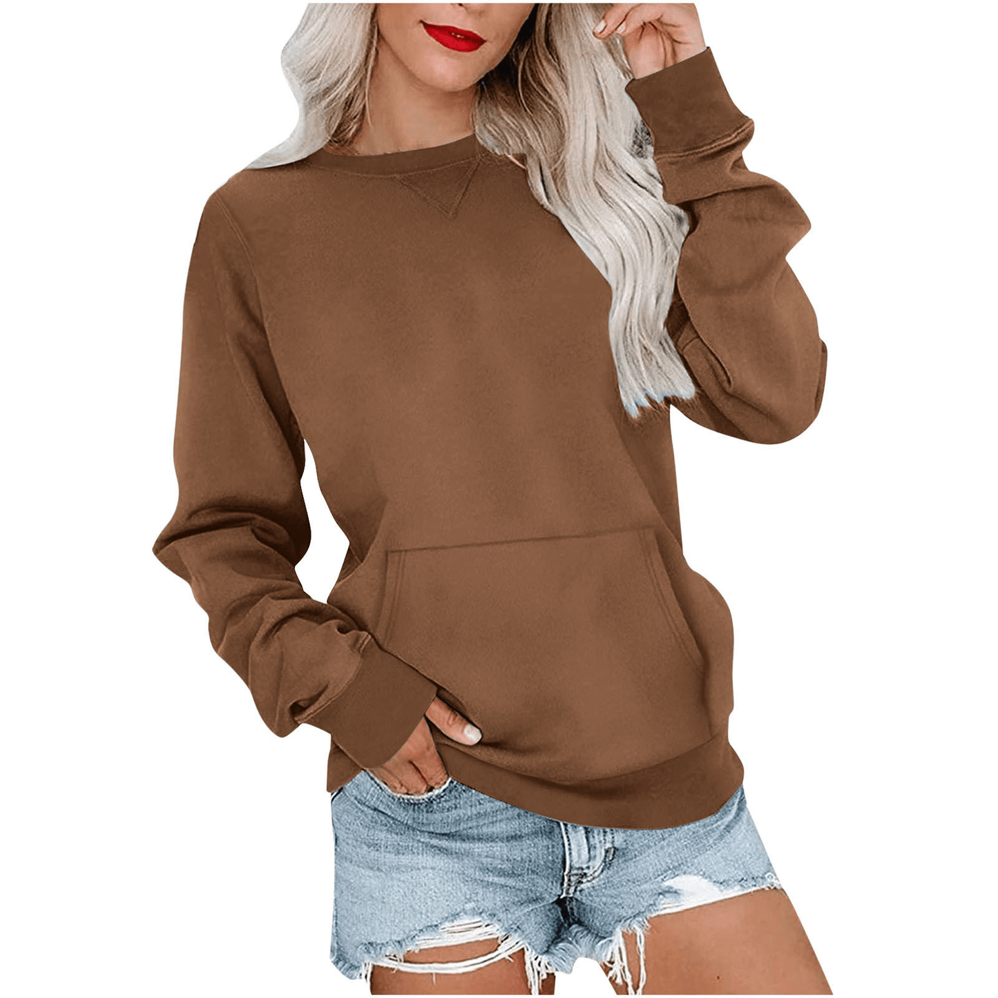 ⏰Hot Sale-Women'S Oversized Long Sleeve Crewneck Sweatshirt with Pocket (buy 2 Shipping)